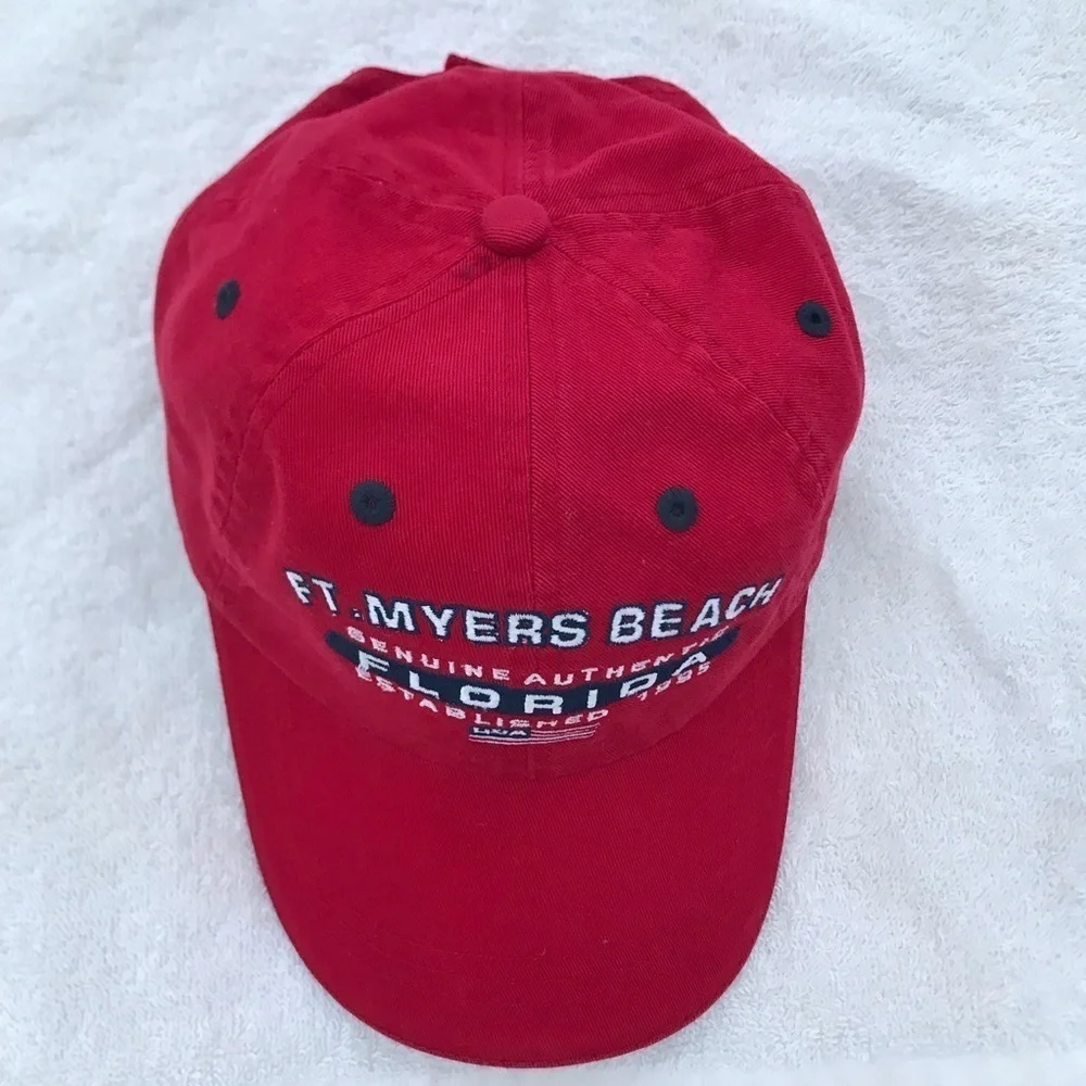 Marco Destin for Fort Meyers Beach Florida AmFlag Adjustable Red Baseball Cap